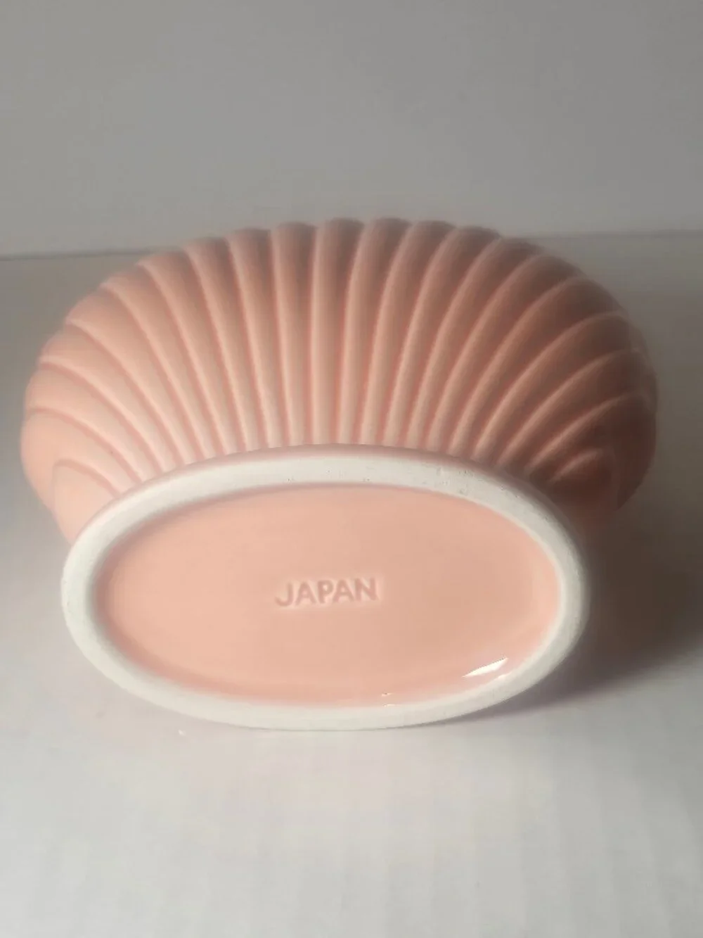 Vintage Pink Coral Scallop Clamshell Planter Vase Made in Japan Nautical Decor